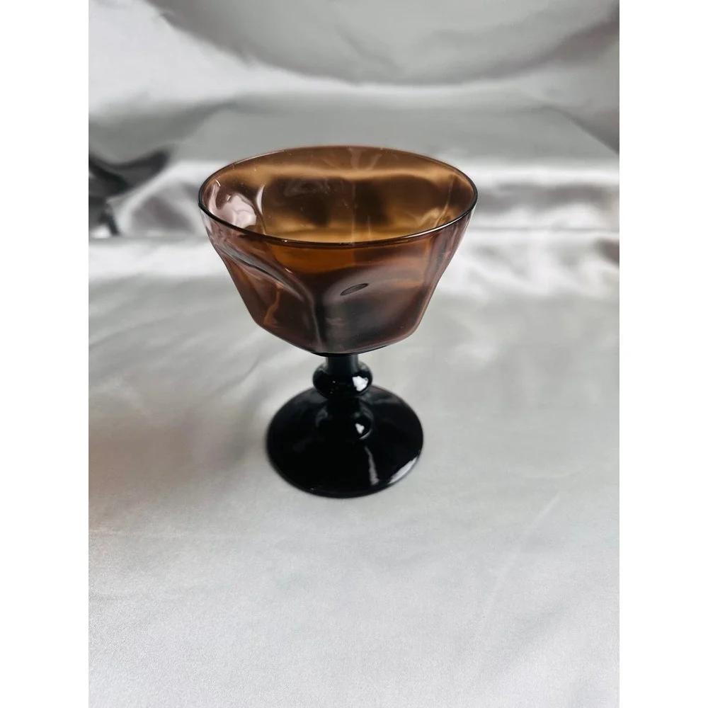 Lenox Antique Brown Champagne Tall Sherbet Glasses Set of 6 Black Stem Vintage